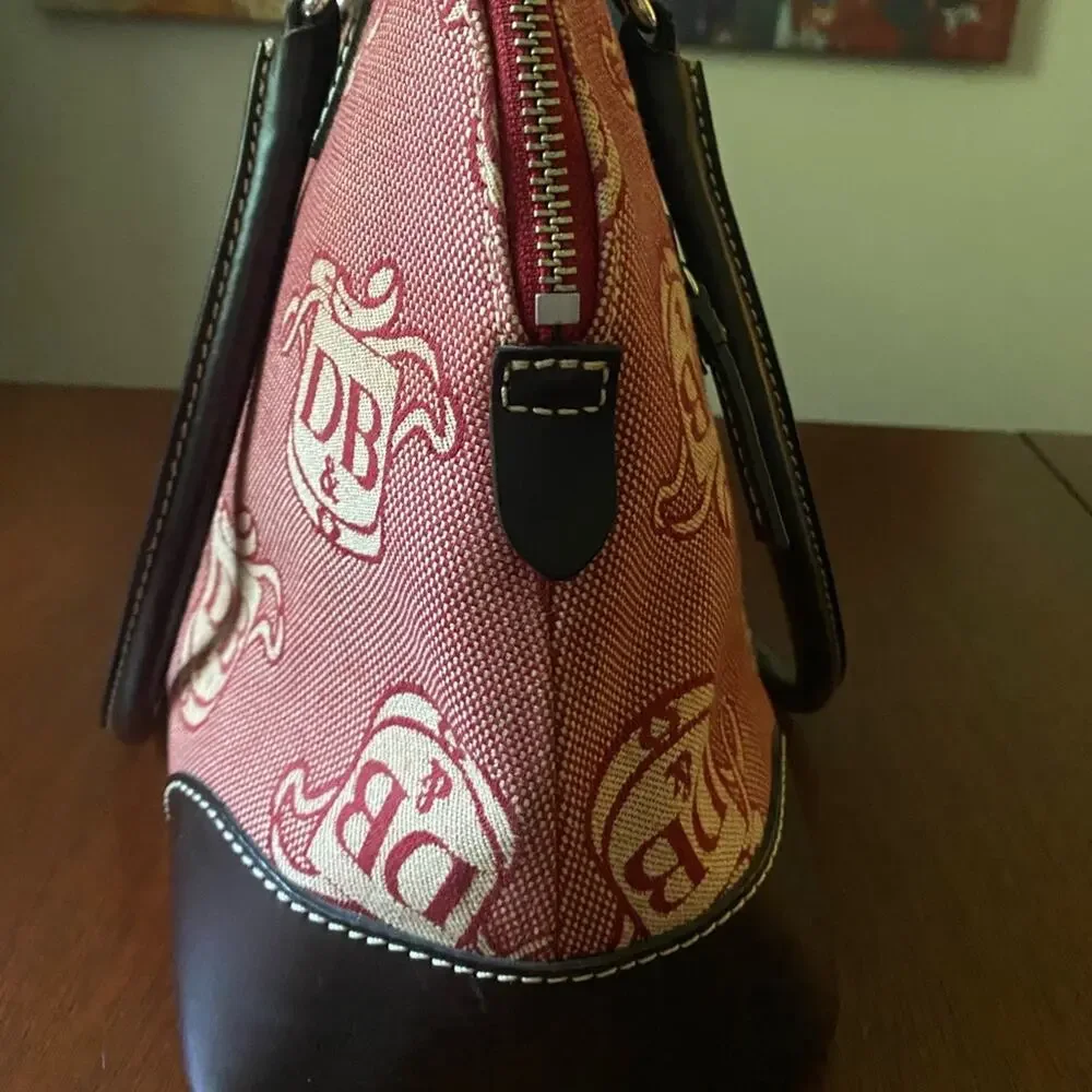 Vintage Dooney & Bourke Logo Canvas Red Domed Satchel Purse and Wristlet Set